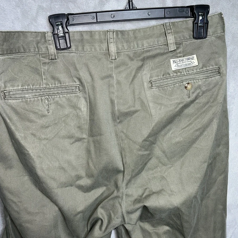 Polo Jeans Pants Mens 36x32 fits{34x29}  Olive Green Chino  Double Pleated 90s